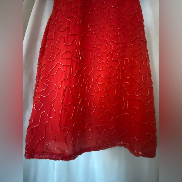Beaded Red 80’s style Dress with Shoulder Pads Silky Nights New York - Picture 5 of 13